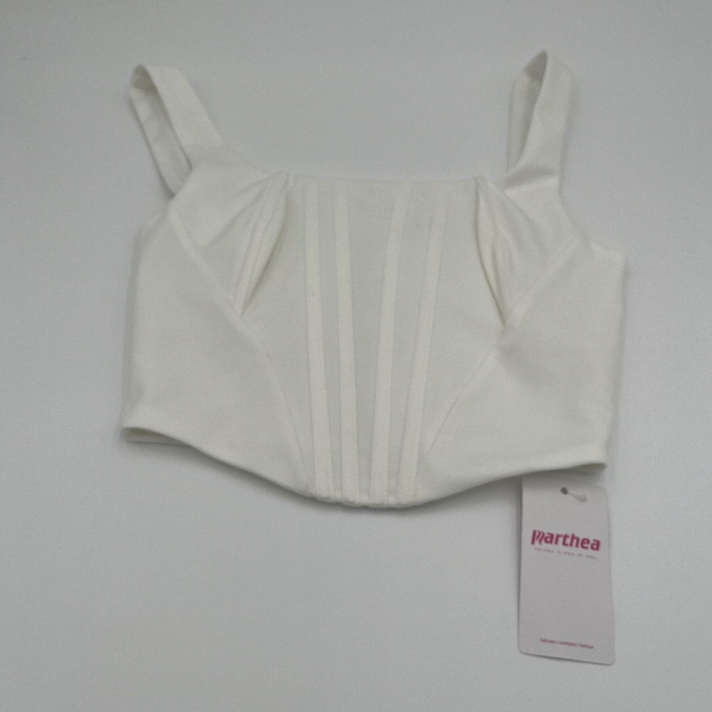NWT Marthea White Corset Crop Top Push up Bustier Square Neckline Small Concert